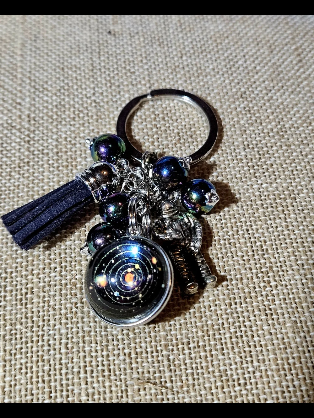 Iridescent Space Charm Keychain with Tassel